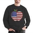 American Flag Teachers Students Apple 4th Of July Vintage Men Graphic Sweatshirt, funny gift