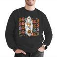 Booooks Ghost Halloween Groovy Vintage Teacher Book Reading Men Graphic Sweatshirt, Groovy Teacher Sweatshirts, funny gift