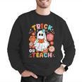 Groovy Halloween Trick Or Teach Retro Floral Ghost Teacher For Men Women Kids Men Graphic Sweatshirt, Groovy Teacher Sweatshirts, funny gift