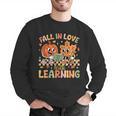 Retro Fall In Love With Learning Autumn Pumpkin Teacher Kids Men Graphic Sweatshirt, funny gift