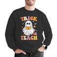 Retro Vintage Groovy Trick Or Teach Teacher Halloween For Men Women Kids Men Graphic Sweatshirt, Groovy Teacher Sweatshirts, funny gift