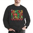 Santas Favorite Teacher Retro Groovy Christmas Xmas Women Men Graphic Sweatshirt, Groovy Teacher Sweatshirts, funny gift