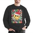 Santas Favorite Teacher Retro Groovy Smile Face Christmas Men Graphic Sweatshirt, Groovy Teacher Sweatshirts, funny gift