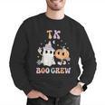 TK Boo Crew Retro Groovy Halloween Floral Ghost TK Teacher Men Women Kids Men Graphic Sweatshirt, Groovy Teacher Sweatshirts, funny gift