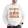 Thankful Teacher Retro Groovy Thanksgiving Fall Women Men Men Graphic Sweatshirt, Groovy Teacher Sweatshirts, funny gift