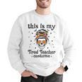 This Is My Tired Teacher Costume Skull Halloween Messy Bun Men Graphic Sweatshirt, funny gift This Is My Tired Teacher Costume Skull Halloween Messy Bun Men Graphic Sweatshirt, funny gift