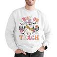Trick Or Teach Groovy Teacher Halloween Retro Floral Ghost Men Graphic Sweatshirt, Groovy Teacher Sweatshirts, funny gift