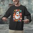 Groovy Halloween Trick Or Teach Retro Floral Ghost Teacher For Men Women Kids Men Graphic Sweatshirt, Groovy Teacher Sweatshirts, gift for family, gift for coworker