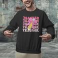 Teacher Pencil Back To School Groovy Pink Teacher First Day Men Graphic Sweatshirt, Groovy Teacher Sweatshirts, gift for family, gift for coworker Teacher Pencil Back To School Groovy Pink Teacher First Day Men Graphic Sweatshirt, Groovy Teacher Sweatshirts, gift for family, gift for coworker