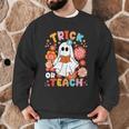 Groovy Halloween Trick Or Teach Retro Floral Ghost Teacher For Men Women Kids Men Graphic Sweatshirt, novelty gifts, funny gifts