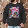 Groovy Teacher Cute Coquette Bow Flower Retro Back To School Men Graphic Sweatshirt, novelty gifts, funny gifts