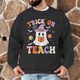 Trick Or Teach Teacher Groovy Ghost Halloween Teacher Men Graphic Sweatshirt, novelty gifts, funny gifts