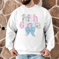 Preppy Fifth Grade Teacher Blue Floral Coquette Pencil Bow Men Graphic Sweatshirt, novelty gifts, funny gifts