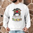 Teacher Life Messy Bun Glasses Leopard Sunflower Men Graphic Sweatshirt, novelty gifts, funny gifts