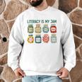 Women Literacy Is My Jam Literacy Teacher Reading Teacher Men Graphic Sweatshirt, novelty gifts, funny gifts