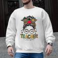 Teacher Life Messy Bun Glasses Leopard Sunflower Men Graphic Sweatshirt, trending gift