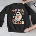 Groovy Halloween Trick Or Teach Retro Floral Ghost Teacher Men Graphic Sweatshirt, Groovy Teacher Gifts, funny design Groovy Halloween Trick Or Teach Retro Floral Ghost Teacher Men Graphic Sweatshirt, Groovy Teacher Gifts, funny design