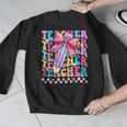 Groovy Teacher Cute Coquette Bow Flower Retro Back To School Men Graphic Sweatshirt, Groovy Teacher Gifts, funny design
