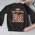 One Thankful Teacher Fall Leaves Thanksgiving Retro Men Graphic Sweatshirt, funny design