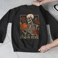 Read In Peace Skeleton Reading Book Halloween Teacher Men Graphic Sweatshirt, funny design