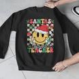 Santas Favorite Teacher Retro Groovy Smile Face Christmas Men Graphic Sweatshirt, Groovy Teacher Gifts, funny design
