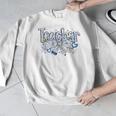 Teacher Blue Chinoiserie Coquette Bow Heart Teacher Life Men Graphic Sweatshirt, funny design