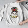 Teacher Life Messy Bun Glasses Leopard Sunflower Men Graphic Sweatshirt, funny design