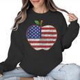 American Flag Teachers Students Apple 4th Of July Vintage Women Crewneck Sweatshirt, trending gift