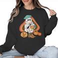 Art Teacher Painting Brushes Retro Pumpkin Ghost Artist Women Crewneck Sweatshirt, trending gift