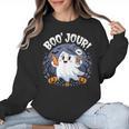 Boo Jour Ghost Halloween French Teacher Cute Coffe Croissant Women Crewneck Sweatshirt, trending gift