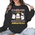 Creepin It Real With Kindergarten Monsters Halloween Teacher Women Crewneck Sweatshirt, trending gift