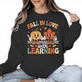 Fall In Love With Learning Shirt Autumn Thanksgiving Teacher Women Crewneck Sweatshirt, trending gift