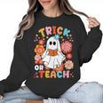 Groovy Halloween Trick Or Teach Retro Floral Ghost Teacher For Men Women Kids Women Crewneck Sweatshirt, Groovy Teacher Gifts, trending gift Groovy Halloween Trick Or Teach Retro Floral Ghost Teacher For Men Women Kids Women Crewneck Sweatshirt, Groovy Teacher Gifts, trending gift