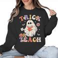 Groovy Halloween Trick Or Teach Retro Floral Ghost Teacher Women Crewneck Sweatshirt, Groovy Teacher Gifts, trending gift Groovy Halloween Trick Or Teach Retro Floral Ghost Teacher Women Crewneck Sweatshirt, Groovy Teacher Gifts, trending gift