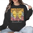 Interventionist Teacher Groovy Coquette Bow Back To School Women Crewneck Sweatshirt, Groovy Teacher Gifts, trending gift