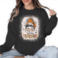Messy Bun Spooky Teacher Bleached Halloween Teachers Women Crewneck Sweatshirt, trending gift