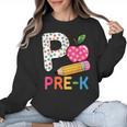P Is For Pre K Teacher Student Pencil Apple Back To School Women Crewneck Sweatshirt, trending gift P Is For Pre K Teacher Student Pencil Apple Back To School Women Crewneck Sweatshirt, trending gift
