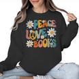 Peace Love Books Bookworm Librarian Reading Teacher Groovy Women Crewneck Sweatshirt, Groovy Teacher Gifts, trending gift