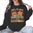 Retro Fall In Love With Learning Autumn Pumpkin Teacher Kids Women Crewneck Sweatshirt, trending gift Retro Fall In Love With Learning Autumn Pumpkin Teacher Kids Women Crewneck Sweatshirt, trending gift