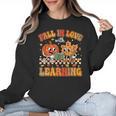 Retro Fall In Love With Learning Autumn Pumpkin Teachers Women Crewneck Sweatshirt, trending gift