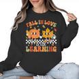 Retro Pumpkin Fall In Love With Learning Autumn Teacher Women Crewneck Sweatshirt, trending gift Retro Pumpkin Fall In Love With Learning Autumn Teacher Women Crewneck Sweatshirt, trending gift