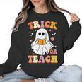 Retro Vintage Groovy Trick Or Teach Teacher Halloween For Men Women Kids Women Crewneck Sweatshirt, Groovy Teacher Gifts, trending gift