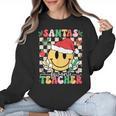Santas Favorite Teacher Retro Groovy Smile Face Christmas Women Crewneck Sweatshirt, Groovy Teacher Gifts, trending gift