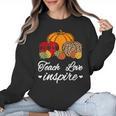 Teach Love Inspire Autumn Fall Plaid Leopard Pumpkin Teacher For Men Women Kids Women Crewneck Sweatshirt, trending gift