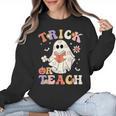 Teacher Halloween Trick Or Teach Floral Ghost Women Crewneck Sweatshirt, trending gift Teacher Halloween Trick Or Teach Floral Ghost Women Crewneck Sweatshirt, trending gift