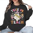 Trick Or Teach Groovy Teacher Halloween Retro Teacher Ghost Women Crewneck Sweatshirt, Groovy Teacher Gifts, trending gift Trick Or Teach Groovy Teacher Halloween Retro Teacher Ghost Women Crewneck Sweatshirt, Groovy Teacher Gifts, trending gift