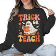 Trick Or Teach Halloween Shirt For Teacher Kids Floral Ghost Women Crewneck Sweatshirt, trending gift Trick Or Teach Halloween Shirt For Teacher Kids Floral Ghost Women Crewneck Sweatshirt, trending gift