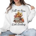 Fall In Love With Reading Book Autumn Teachers Pumpkins Women Crewneck Sweatshirt, trending gift Fall In Love With Reading Book Autumn Teachers Pumpkins Women Crewneck Sweatshirt, trending gift