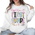 Hello First Grade Teacher Coquette Pencil Bow Back To School Women Crewneck Sweatshirt, First Grade Teacher Gifts, trending gift Hello First Grade Teacher Coquette Pencil Bow Back To School Women Crewneck Sweatshirt, First Grade Teacher Gifts, trending gift