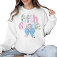 Preppy Fifth Grade Teacher Blue Floral Coquette Pencil Bow Women Crewneck Sweatshirt, trending gift